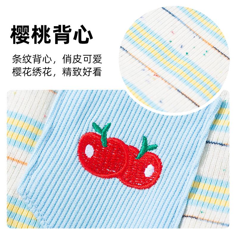 Dog Clothes Spring Summer Cherry Embroidery Color Dot Striped Vest Two Feet Teddy Bigbear Small Dog Pet Clothes