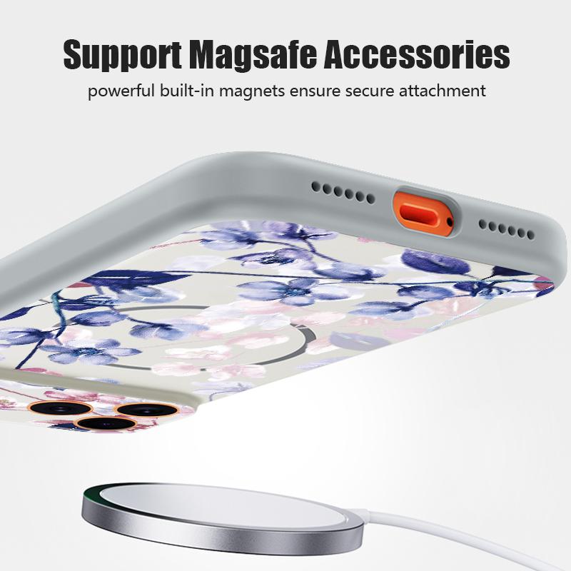 Flowers Leaves Print Case For iPhone 17 18 Pro Max Magnetic For Magsafe Hybrid Matte Cover For iPhone 16 15 14 13 Pro Max