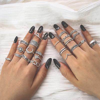 Ring European and American Fashion Diamond Wide Version Pattern Personality Love Leaf Opening 23 Pieces Suit Female
