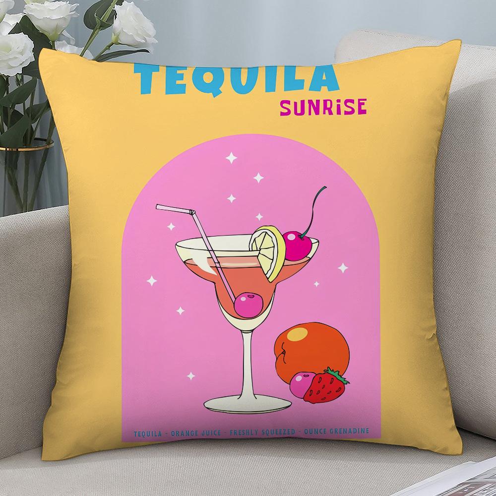 Tequila Sunrise Cocktail Pillow Case Short Plush Pillow Covers Sofa Decorative Gift Home Double-sided Printing Cushion Cover