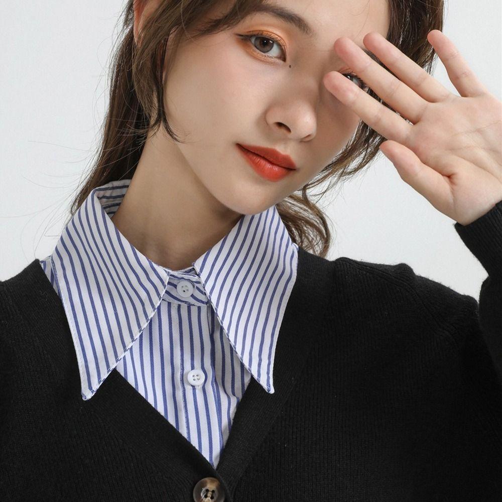 Stripes Fake Collar Detachable Lapel Half Shirt New Neckline  Women Girls