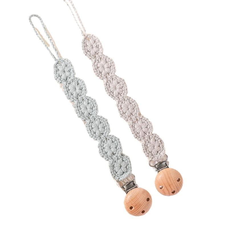 Pack of 2Pcs Handwoven Baby Pacifier Clip Chain Hand-knitting Toddler Feeding Bottle Strap Belt for Infants
