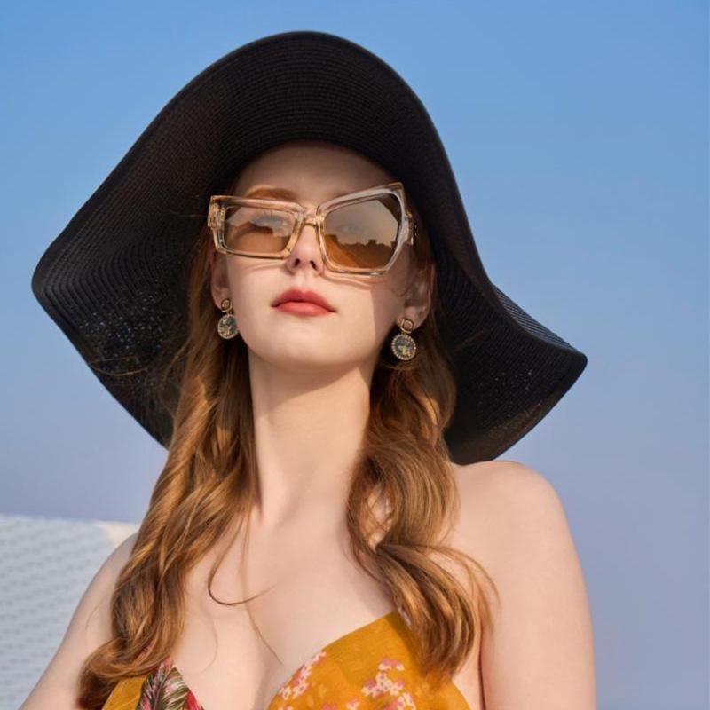 Neue elegante modische Strohhüte für Damen, Sommer, einfacher faltbarer Sonnenhut mit breiter Krempe, UV-Schutz, Strand, Outdoor, atmungsaktiver Stroh-Sonnenschutzhut