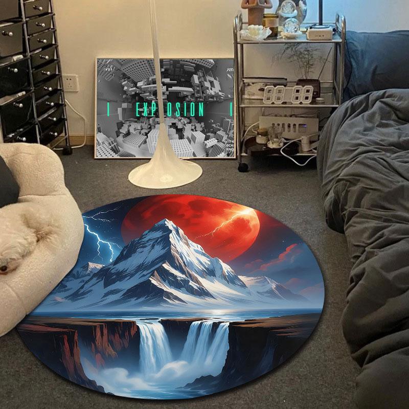 Eclectic Round Floral Multicolor Accent Rug, Non-Slip Floor Mat for Kids Room
