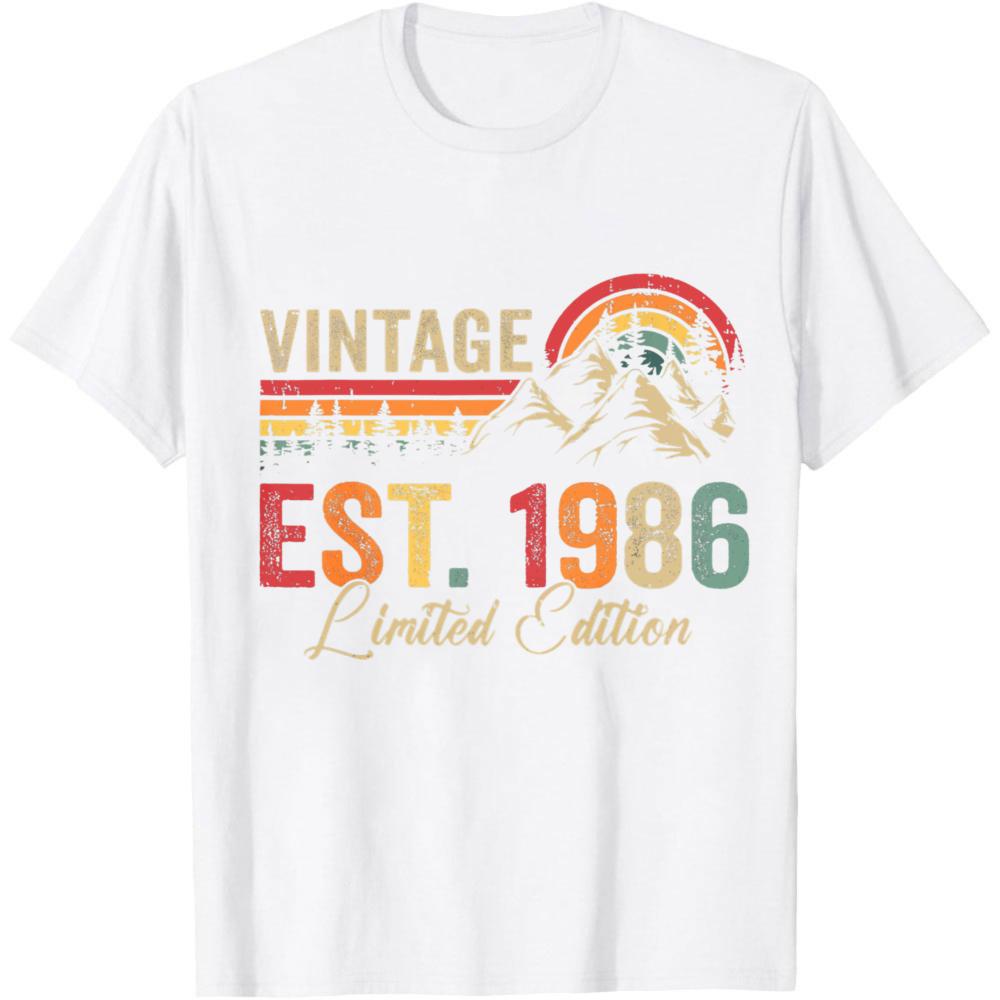 Vintage Est 1986 Limited Edition Summer Men TShirt Retro Mountain Rainbow Design Casual Wear For Birthday Gift For Him