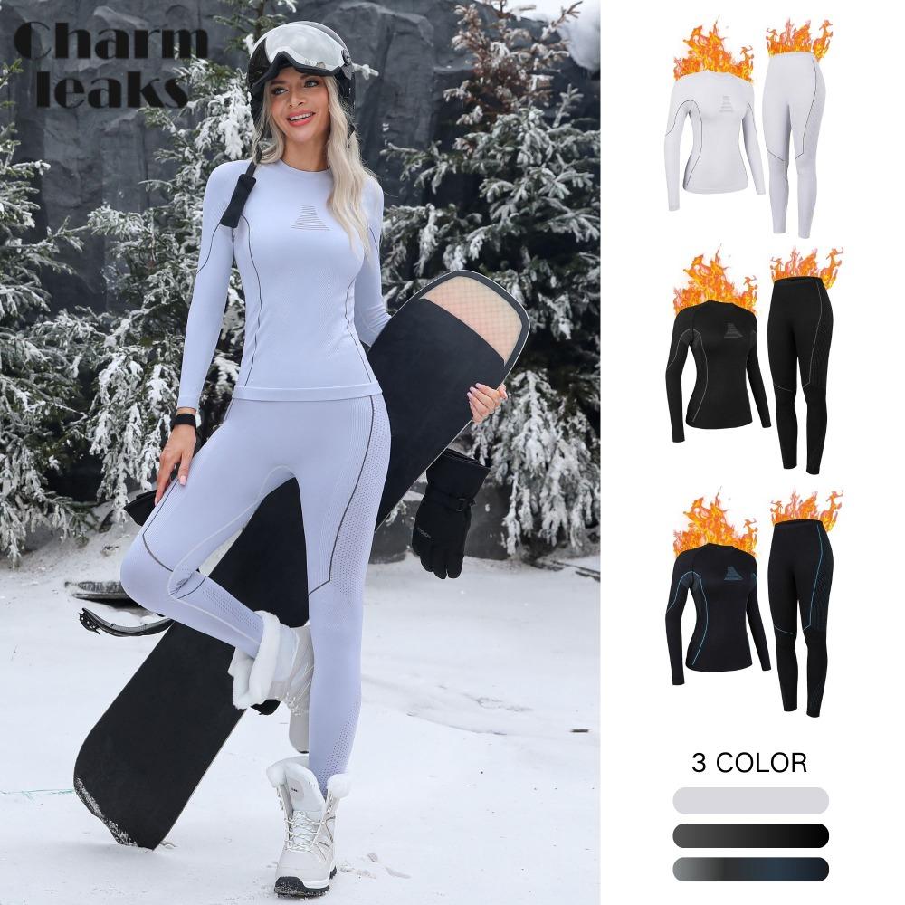 CHARMLEAKS Intimo termico da donna, set di pantaloni e top, mutande lunghe da donna, strato di base caldo per il freddo