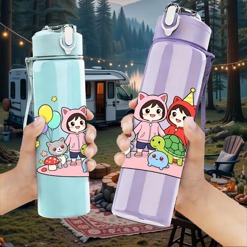 1PC Colorful Birthday Girl Party 750ml Color Plastic Sports Water Bottle Leakproof Flip Straw Lid Suitable for Sports Office Home Use