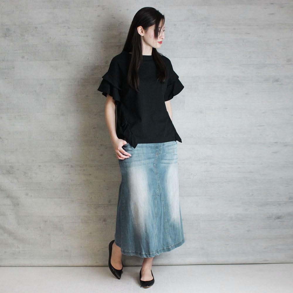 Större Storlekar Kläder Lång Kjol Jeanskjol Lång Längd Stretch Denim Blå 3L WD-0085