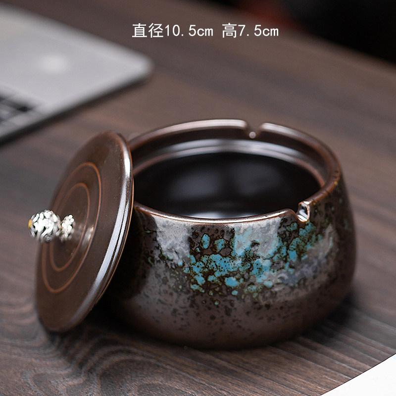Ceramic Anti Fly Ash Ashtray, Ashtray with Lid Office Ashtray, Chinese Style Ashtrays, Home Decoration, Household Merchandises