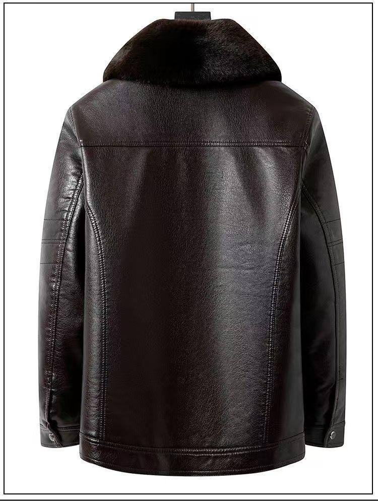Men's Thickened Winter Leather Jacket with Fur Lining for Middle-Aged and Elderly Dads