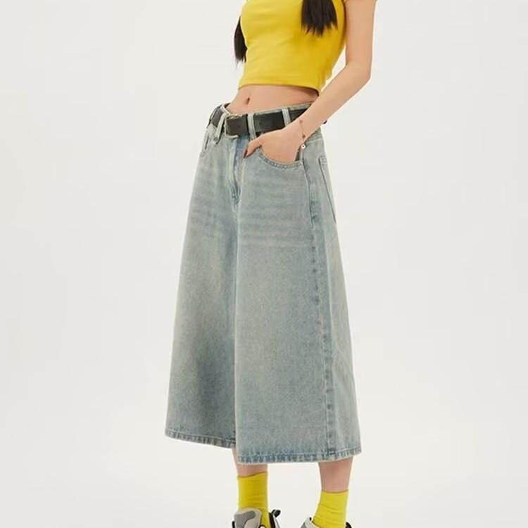 Jeans larghi da donna stile americano vintage estivi Y2k larghi lavati vita alta lunghezza al ginocchio pantaloni in denim streetwear pantaloncini a gamba larga