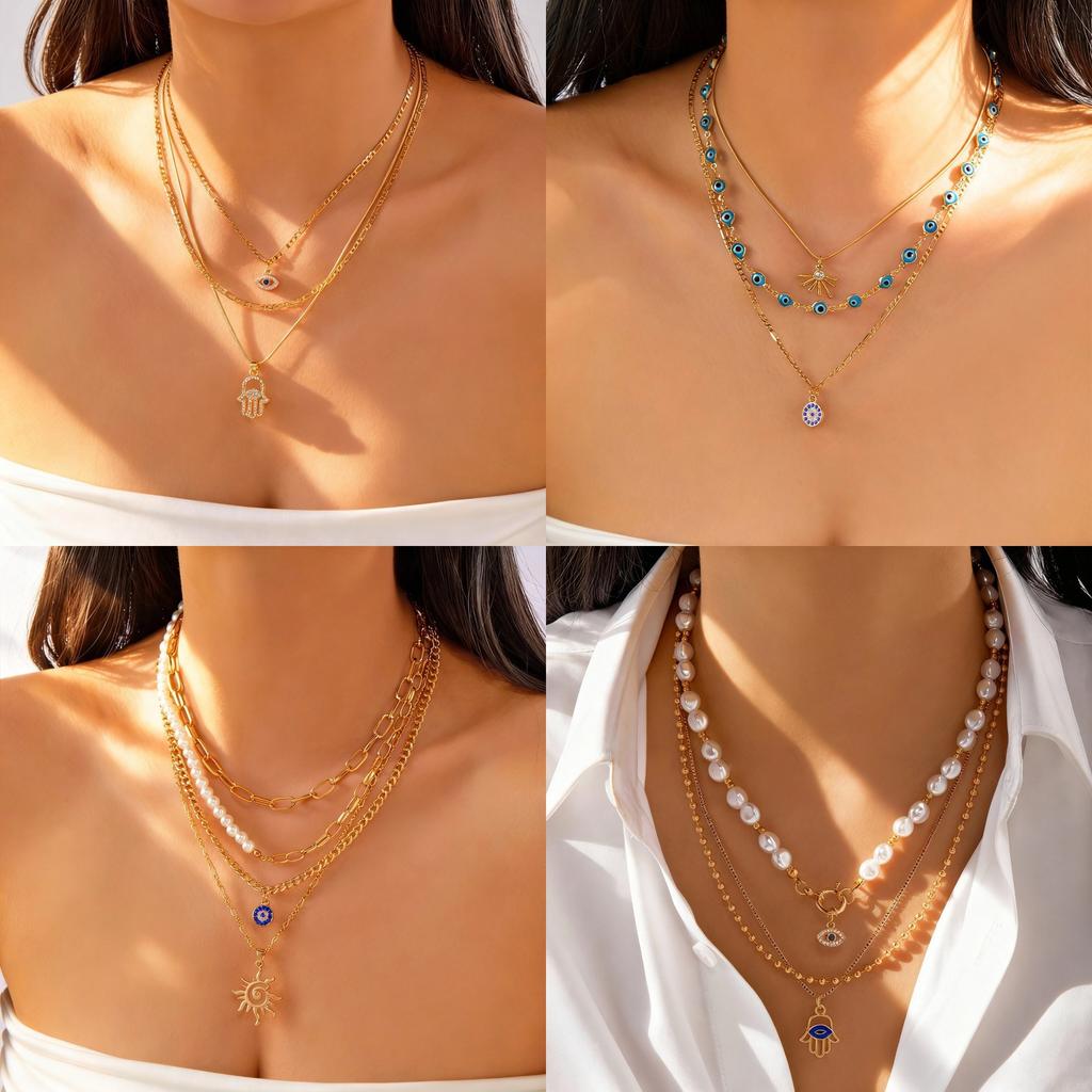 European and American multi-layer beaded devil's eye necklace light luxury versatile sweet commuter girl collarbone neck chain