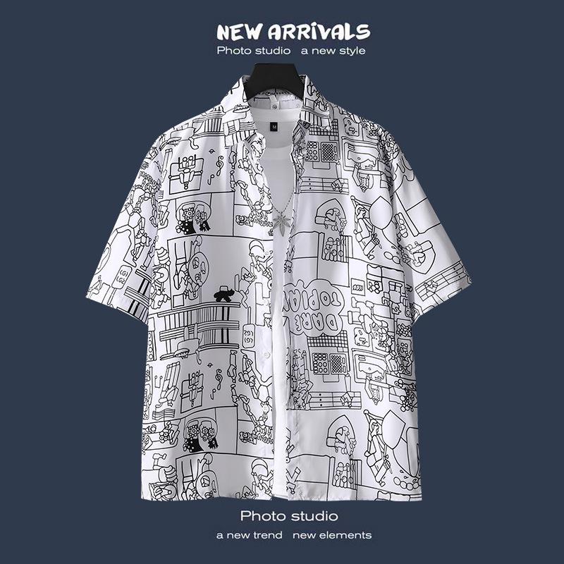 Men's Retro Hawaiian Floral Short-Sleeve Summer Shirt