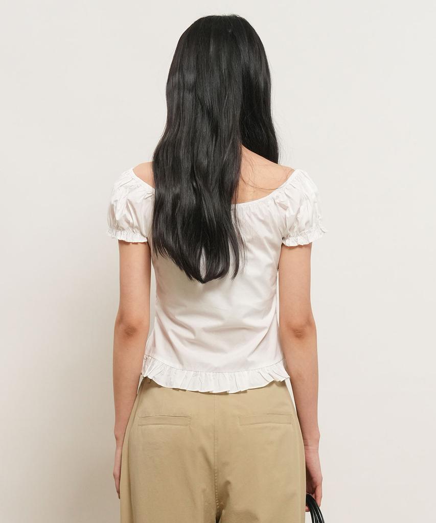 GENERALIDEA Cap Sleeve Heart Neck Shirred Blouse [White] / Wbe2L03530