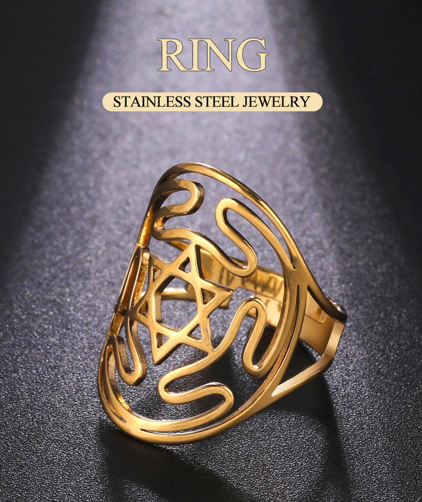 Dawapara Wheel of Hecate Symbol Adjustable Ring Star of David Religious Amulet Pagan Goddess Wiccan Gift Stainless Steel Jewelry