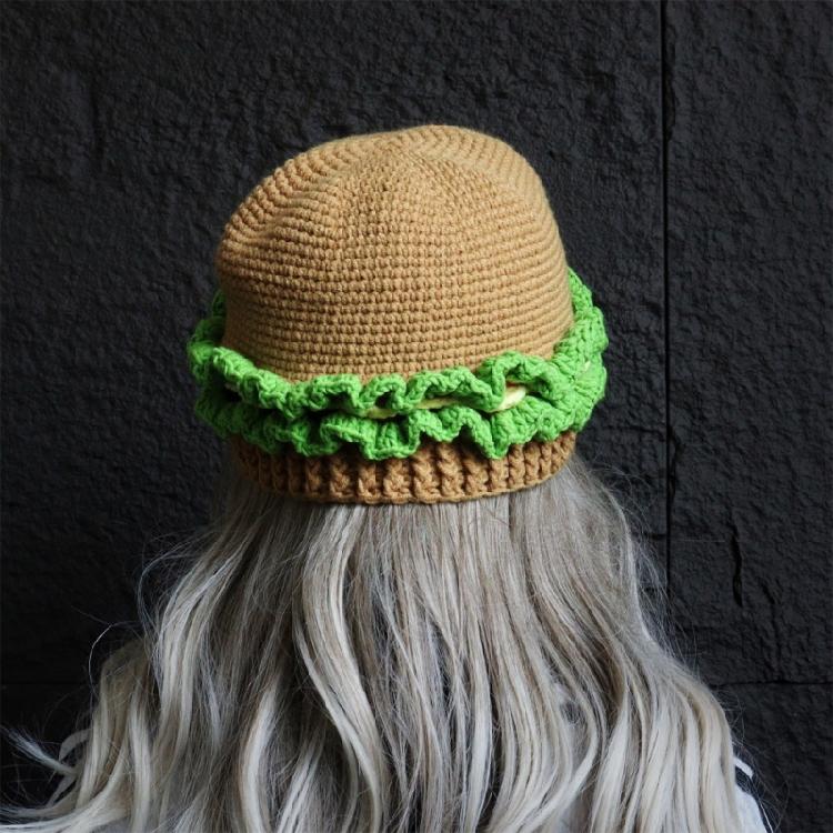 Fashion Hamburger Hat for Adult Kids Knitted Novelty Hat Anime Cosplay Costume Hat Outdoor Hiking Hat Windproof Headwear