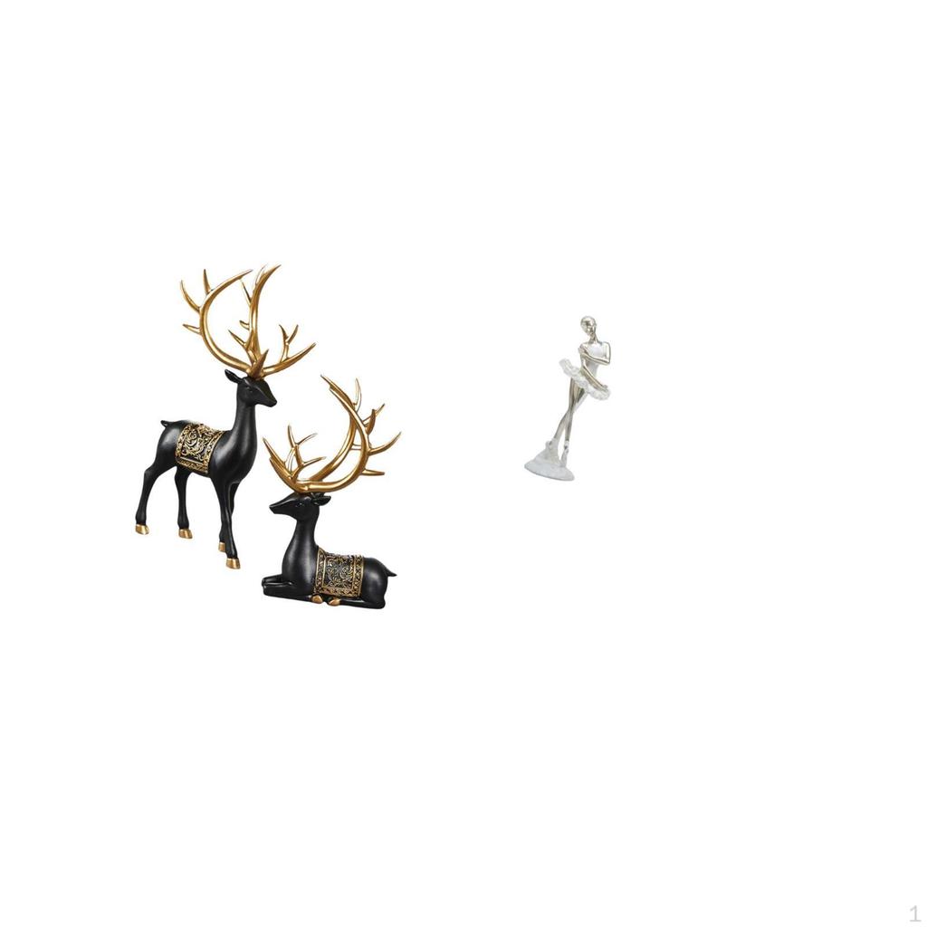 Reindeer Elk Resin Statue And Ballerina Dancing Girl Figurine Collection for Cabinet Tabletop