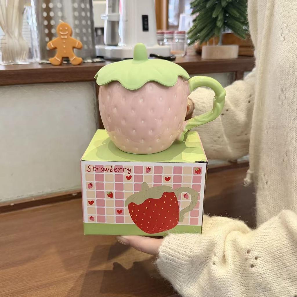 Strawberry Cup Ceramic High-value Mug Large-capacity Cute Water Cup Strange Birthday Gift for Girlfriends