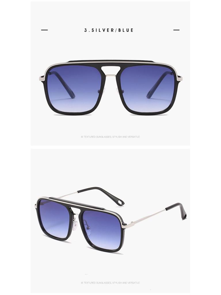 3184 Große quadratische Metallrahmen-Sonnenbrille mit Doppelsteg, UV-Schutz, Braun, Europäischer Stil für Damen und Herren