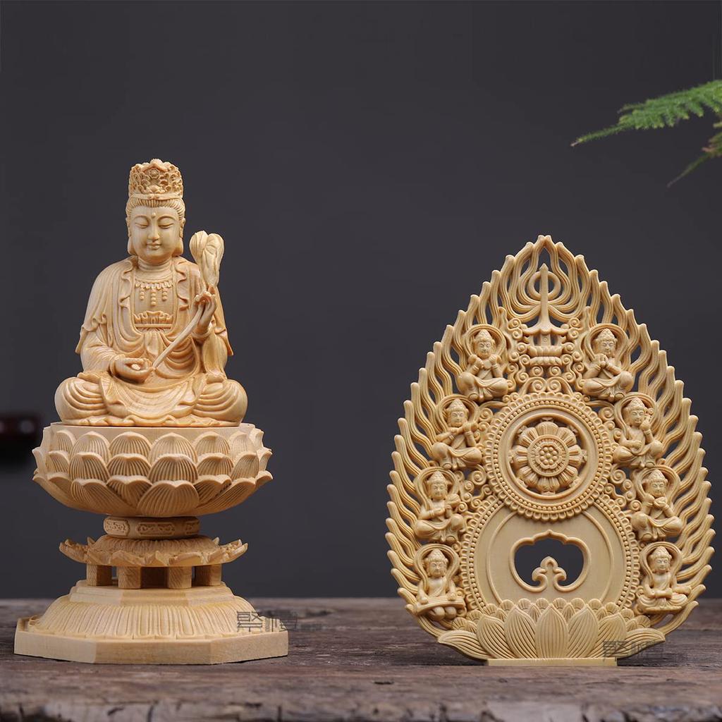 Hanro Art Sculpture Buddha Statue Kokuzo Bosatsu Buddhist Altar Buddha Statue Wood Carving Ornament Made of Cypress Wood Year of the of the Tiger Good