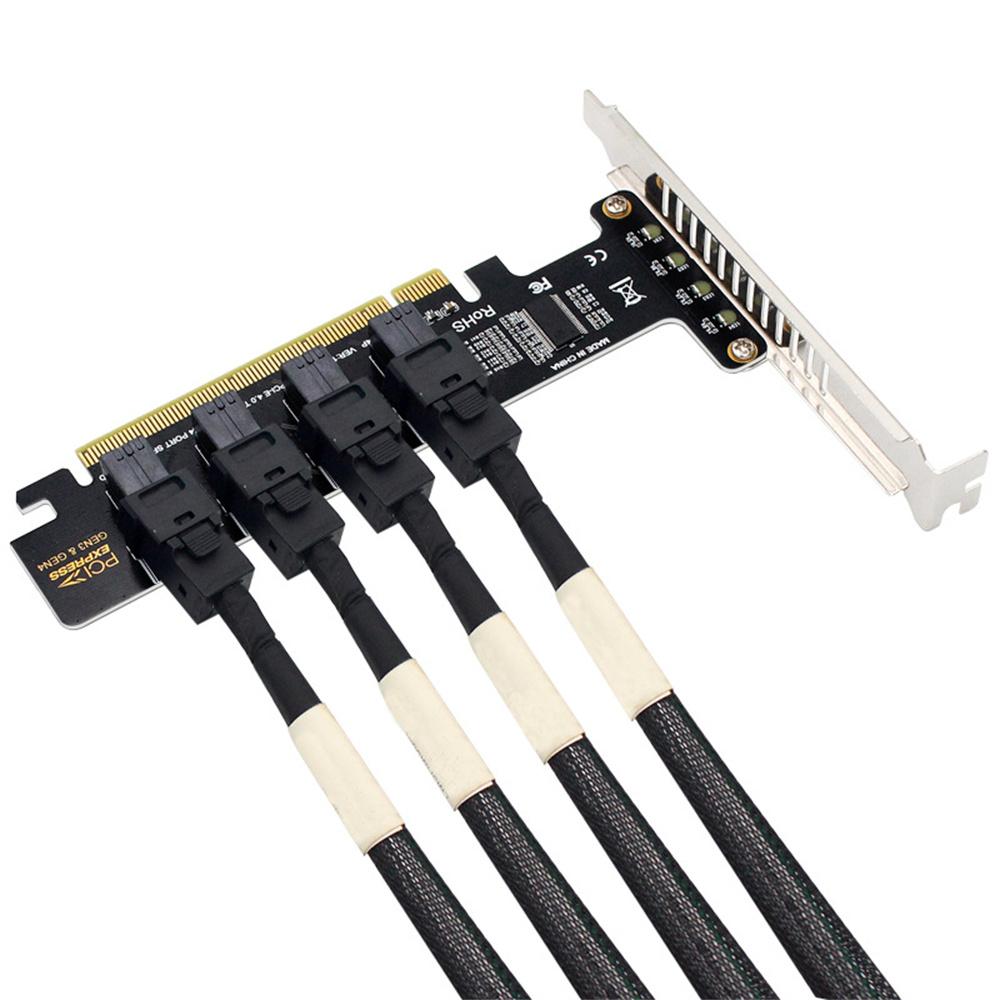 1 Piece PCIE 4.0 X16 To SFF-8643 U.2 NVME 4 Ports SSD Adapter Expansion Card New