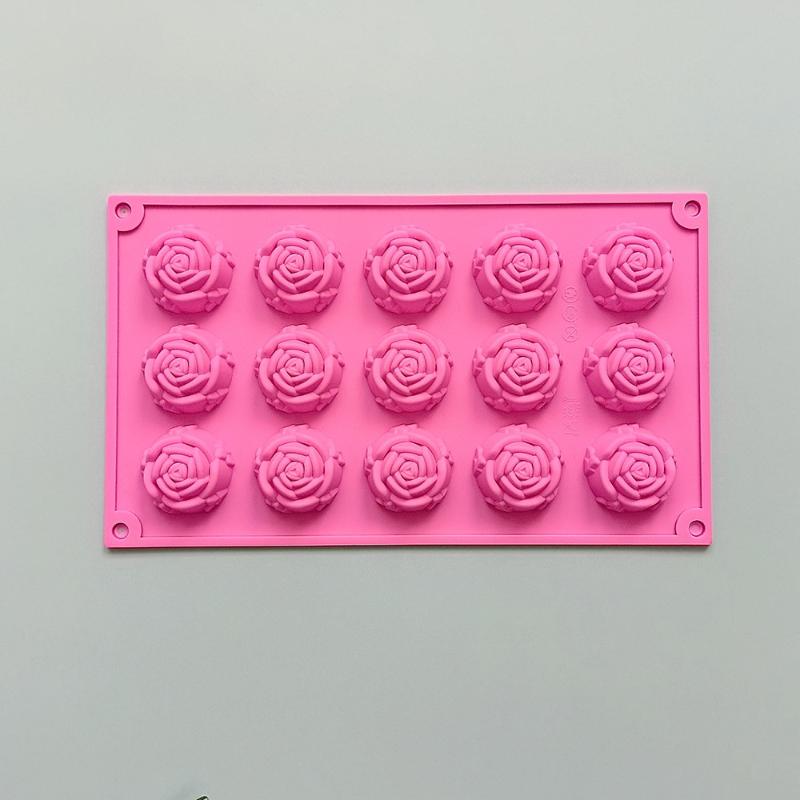 

15 Cavity Rose Mold Silicone Chocolate Candy Mold DIY Dessert Pudding Cake Decoration Mould Rose Shape Ice Cube Making Tools темно-рожевого кольору