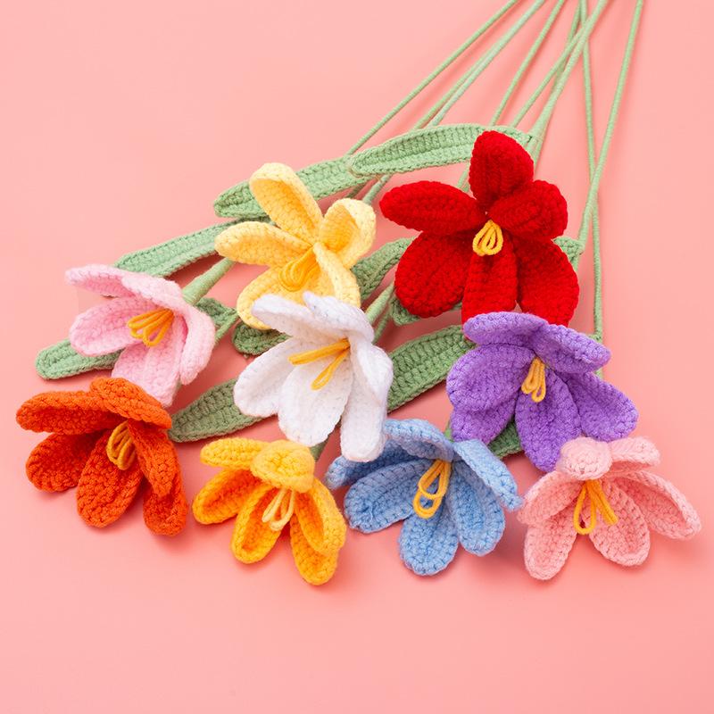Crochet Tulip Flowers Bouquet Diy Handmade Woven Bouquets Hand Woven Flowers For Mother'S Day Birthday Gifts Wedding Decor
