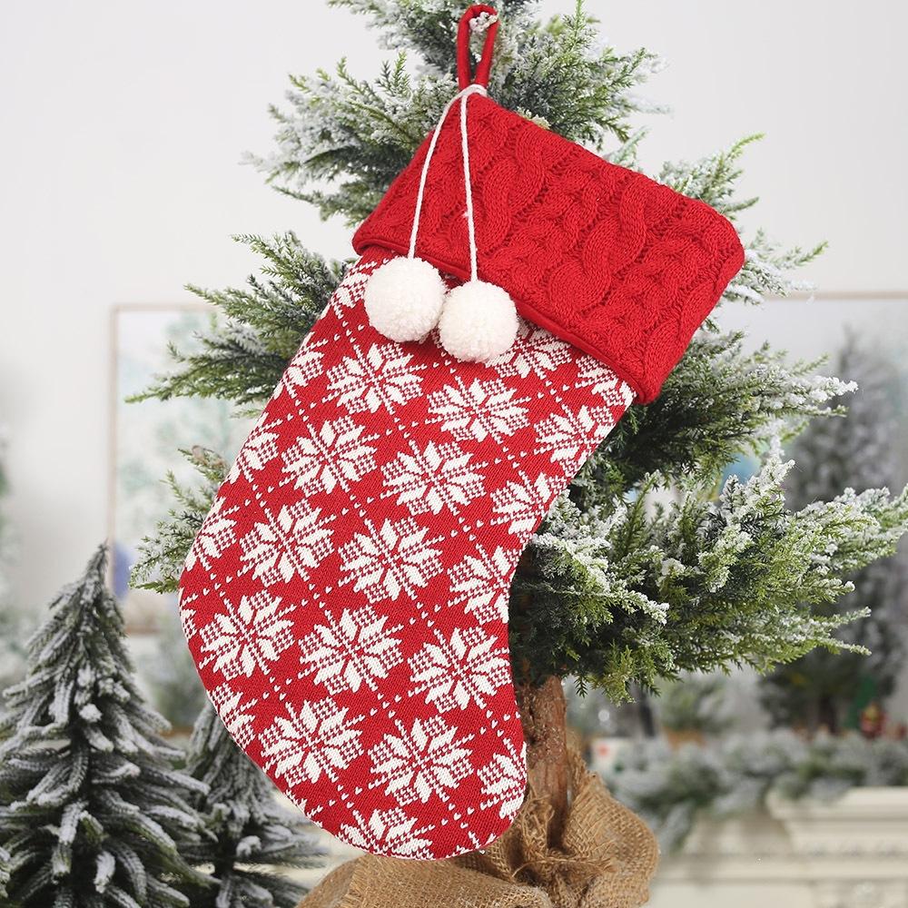 New Christmas Decorations Knitted Christmas Socks Wool Socks Red and White Elk Gift Bag Children's Gift Bag