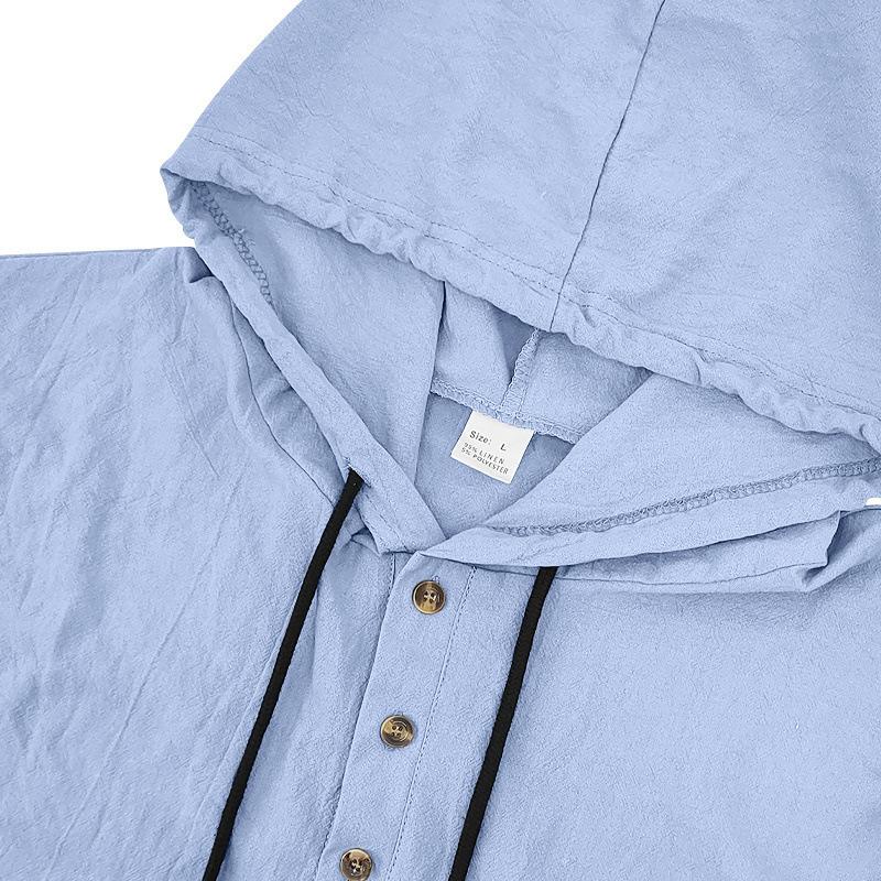 Spring and Autumn New Loose Linen Men's Breathable Hooded Long-sleeved Beach Casual Hoodie