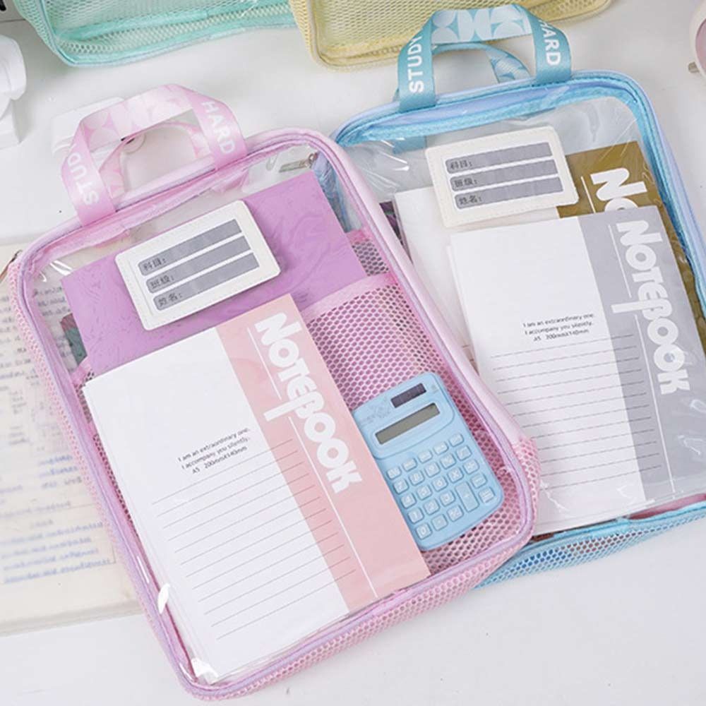 Portable Mesh A4 File Folder Waterproof L-shape Large Opening File Bag Dopamine Color Large Capacity File Organizer Students