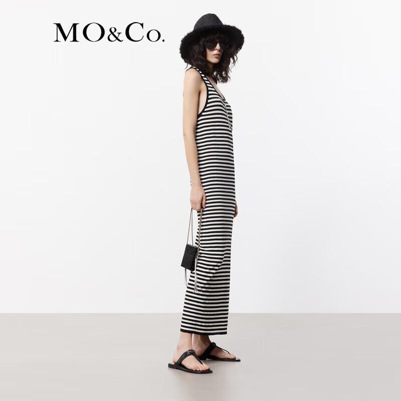MO&Co. Striped Knit Round Neck Tank Maxi Dress