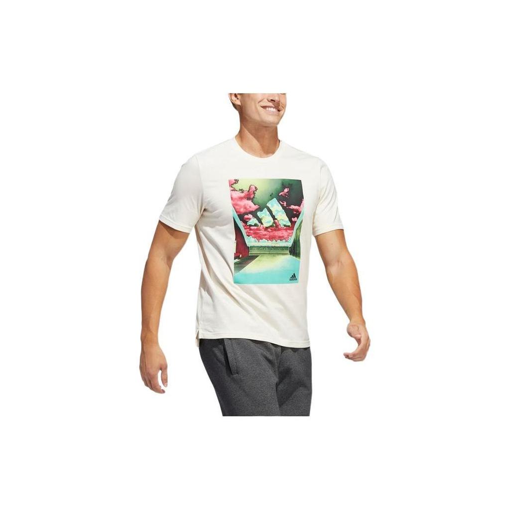 adidas T Shirts Men's White Crew Neck Moderate Straight Fit HE2309
