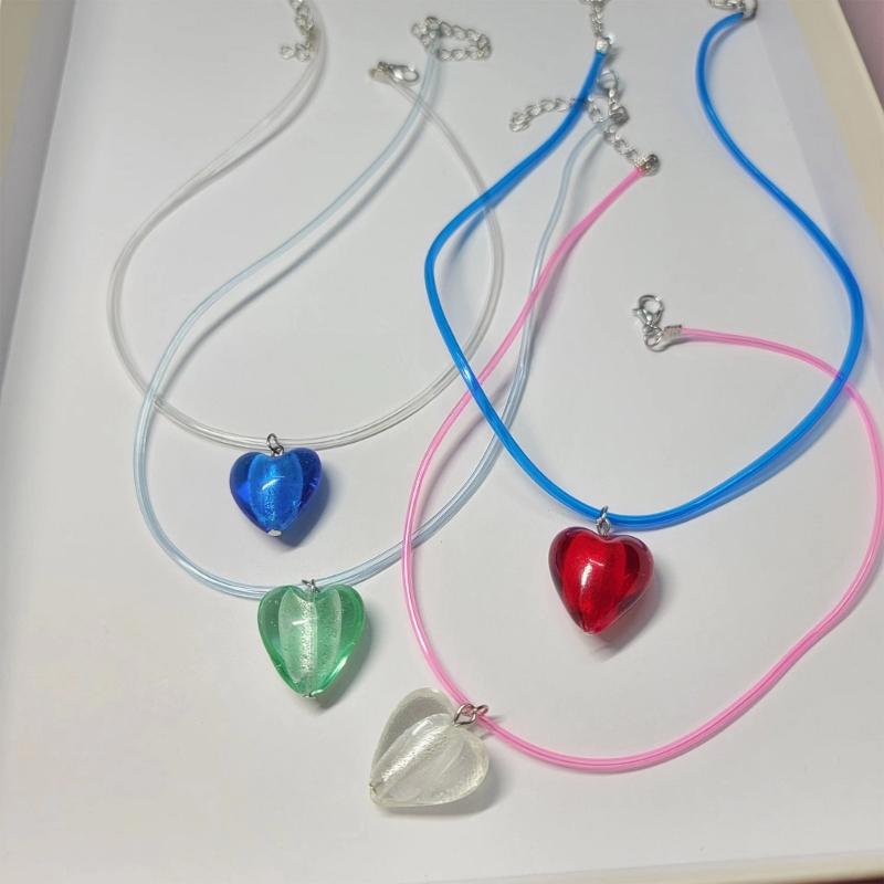 Fashion Love Heart Pendant Necklace for Women Trend Aesthetic Glaze Collar Choker Adjustable Rope Party Jewelry Birthday