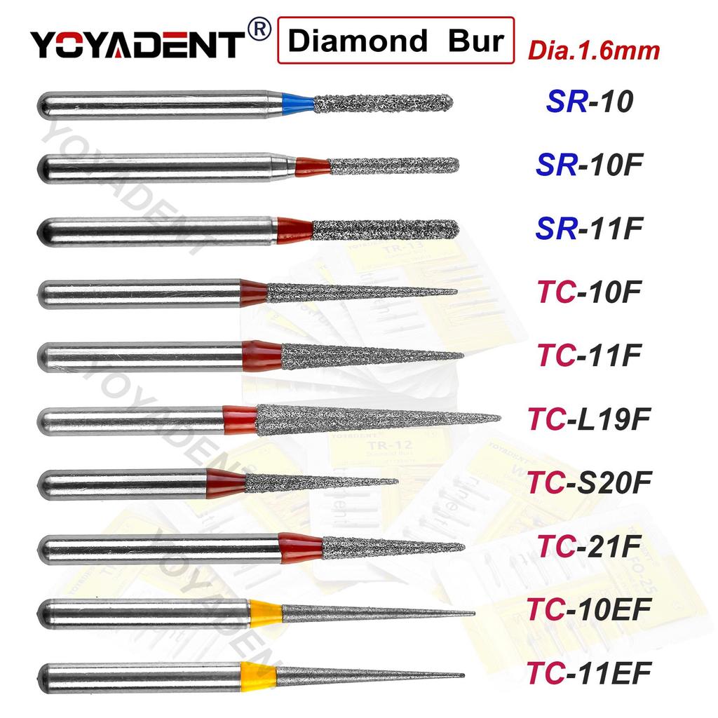 10Pcs/Pack Dental Diamond Burs Polishing Material SR TC Type Dia.1.6mm For High Speed Handpiece Teeth Whitening