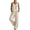 Yousheng Sleeveless 2 Piece Sets for Women, Buttons Crew Neck Tank Top And Wide Legs Pants Matching Sets, Summer Loose Lounge Outfits
