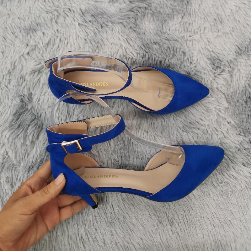 Women Ankle Straps Sandals Summer Classic Lady Bridal Suede Thick Heel Sexy Pumps Open Toe Office Wedding Party Dress Shoes