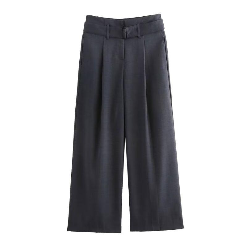 Kaslead New Arrival Women's Fashion Style Stylish Simple and Versatile Elegant with Belt Straight-leg Pleated Pants