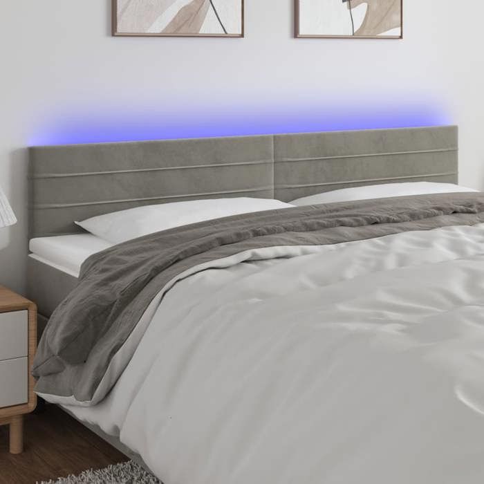 VidaXL Tête de Lit à LED Meuble de Chambre à Coucher Accessoire de Lit Double Tête de Cadre de Lit Intérieur Gris Clair 3121812