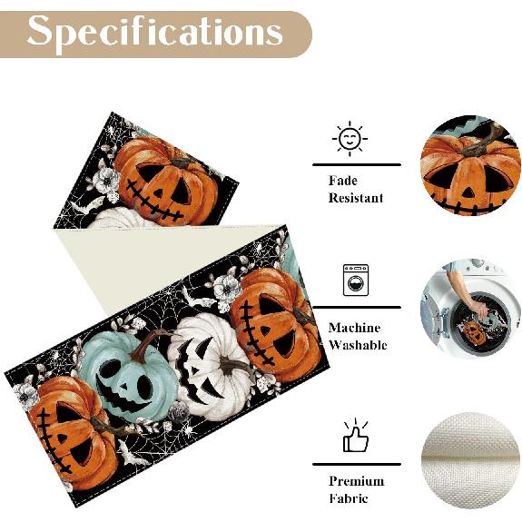 Baccessor Halloween Table Runner Spooky Pumpkins Spider Web Bat Runner for Table Kitchen Dinning Table Decor for Home Farmhouse Party Fall Festival