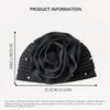 Shiny Fabric Oversized Flower Headscarf Hat with Pearl Indian Style Party Ball Gown Design Multi-Way Wear Cosmetic Decoration Cap