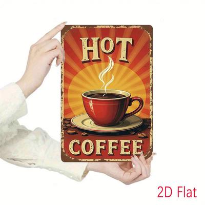 2D Flat, 2D, 1pc" Steamy Coffee Shop" Tin Painting, Rustproof and Waterproof No Punching, Suitable for Doors, Walls, Shops and C