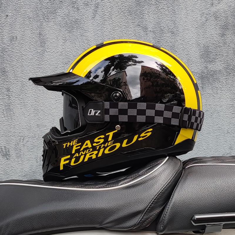 2024 new ORZ retro motorcycle helmet, American cruise full helmet, motorcycle with free brim