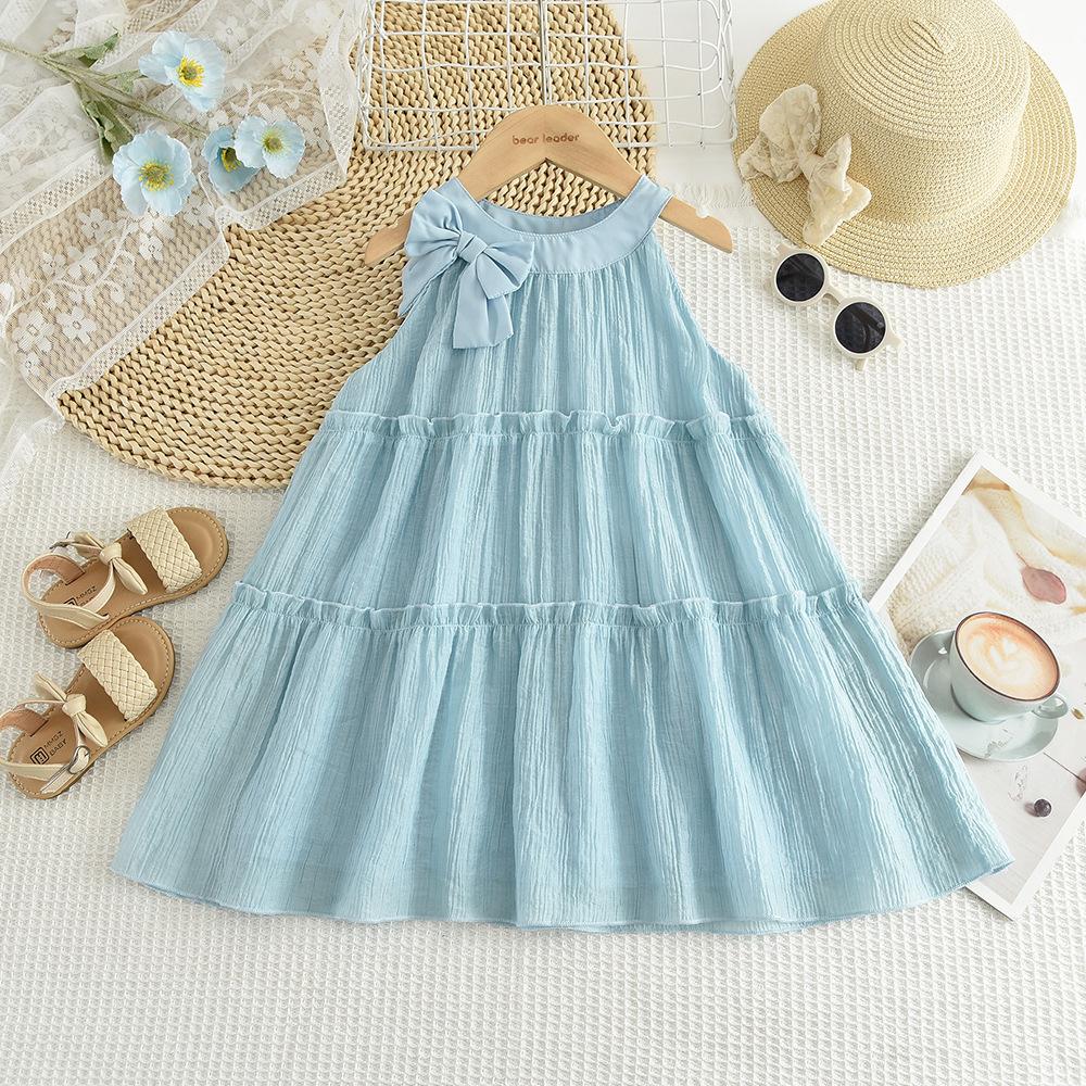 Girls Summer Blue Chiffon Halter Princess Dress With Multi Layer Bows Sweet Party Gown For Kids 100cm светло-синий