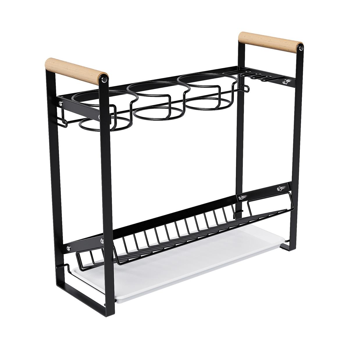 

For Kitchen Countertop Tumbler Organizer Water Bottle Holder with Drainage Tray Drying Rack and Side Brush Storage China Mainland
