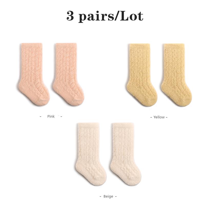 3 Pairs/Lot Winter Newborn Socks Thickened Soft Warm Baby Socks Solid Color Mid-Tube Kids Sock For Bebe