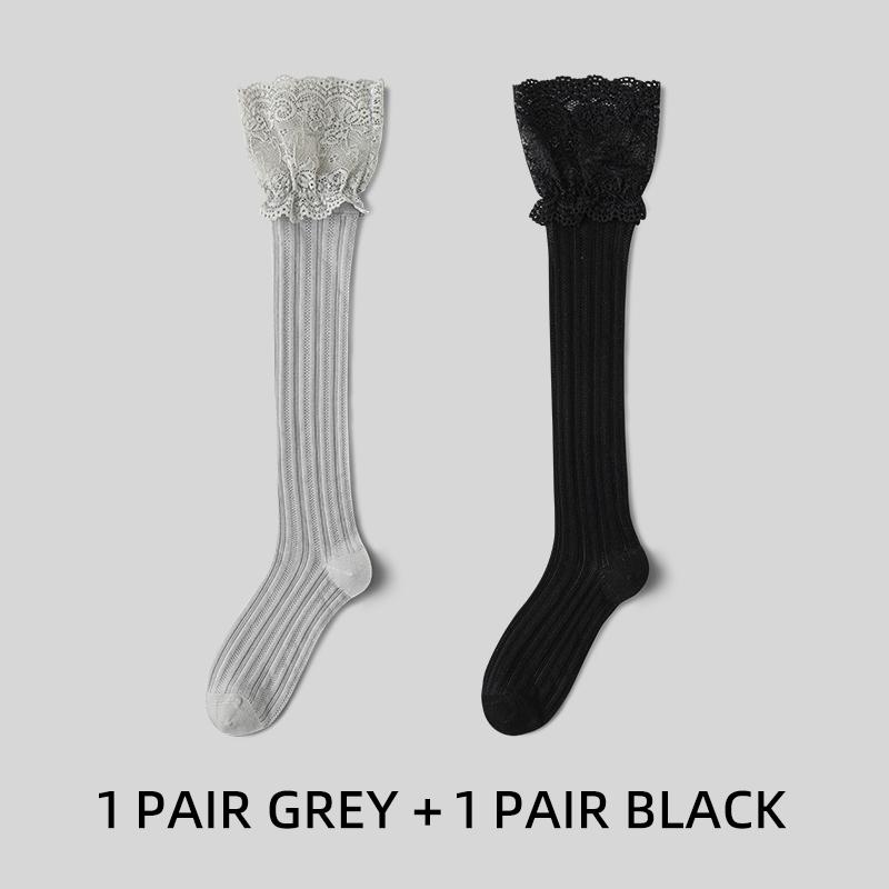 Women's Floral Lace Calf Socks Lolita Girls Thigh High Over Knee Stockings Retro Warm Boot Socks JK Style
