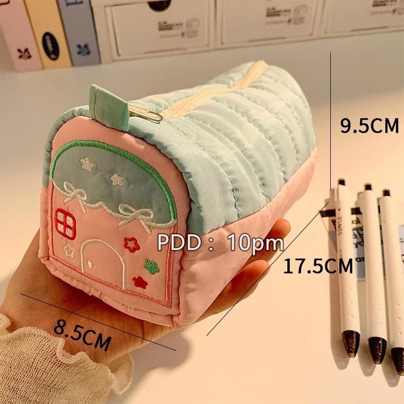 High-Capacity Cute Embroidered Pencil Case for Students