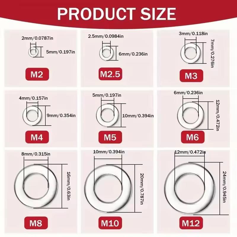 Seturi de șaibe plate 100/200/400/600 buc. - Material durabil Șaibe de etanșare O-ring cu cutie de depozitare