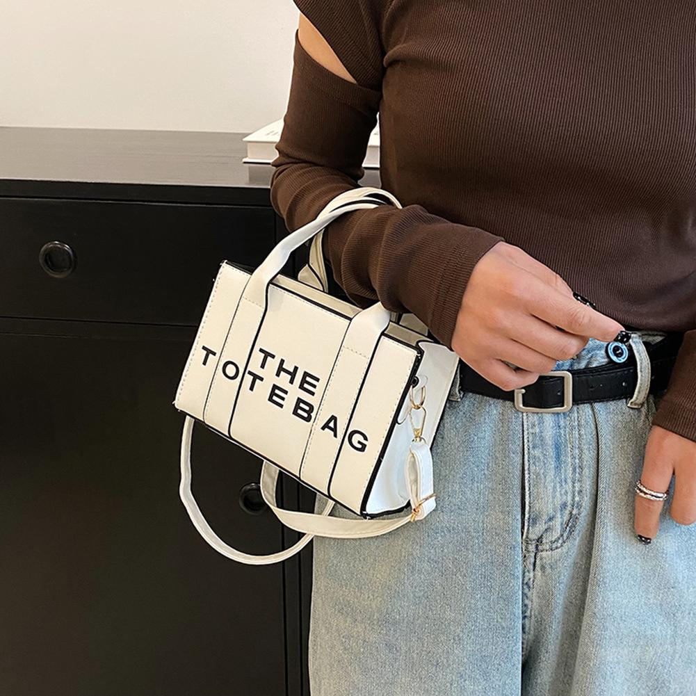 Women Tote Bag Contrast Letters Fashion Ladies Top-Handle Bags PU Leather Portable Casual Simple Adjustable Straps Hobos Bags