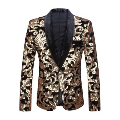 Herrenmode Golden Shiny Pailletten Blumenmuster Anzug Jacke Blazer